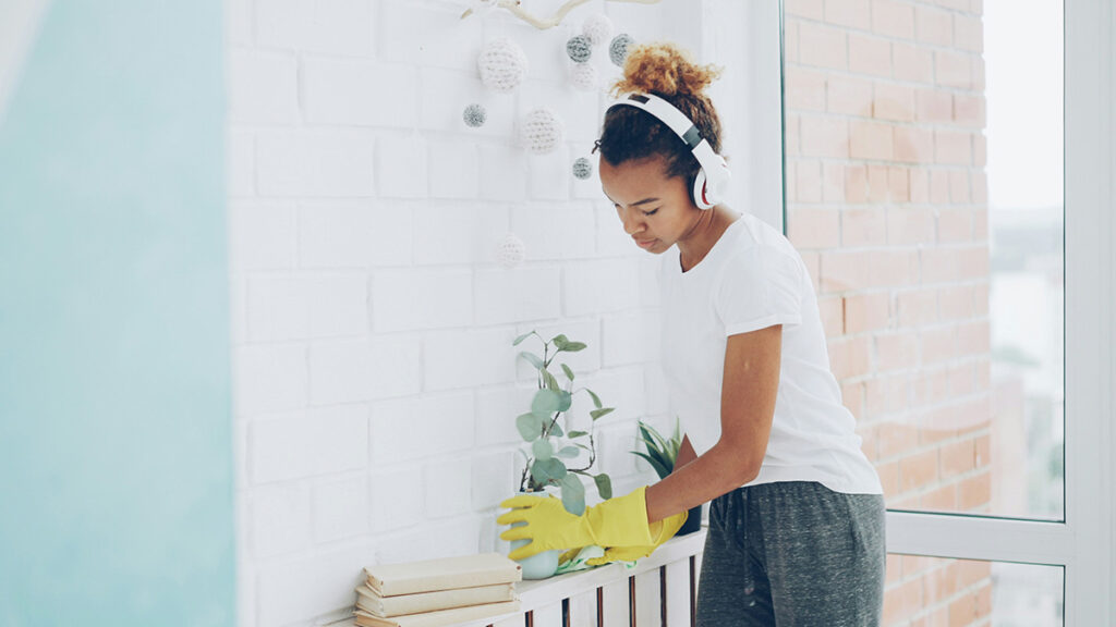 young girl cleaning