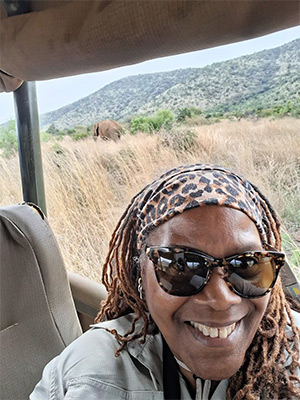 Lenora in Africa on a safari